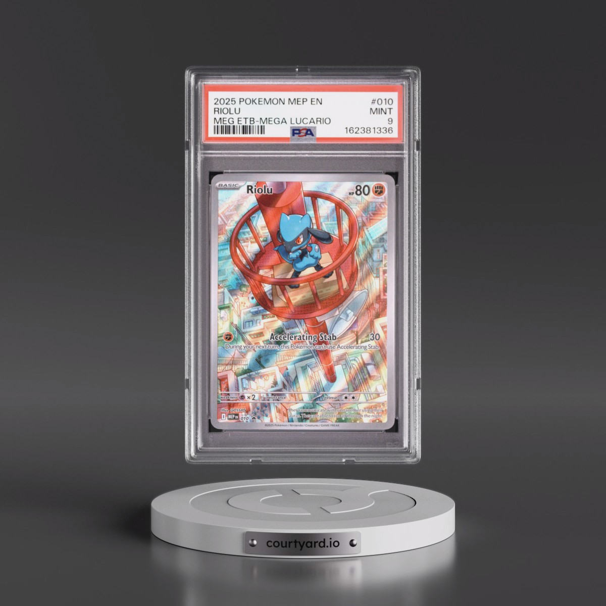 2025 Pokémon Mep EN-Me Black Star Promo #010 Riolu - Mega Evolution Elite Trainer Box-Mega Lucario (PSA 9 MINT)