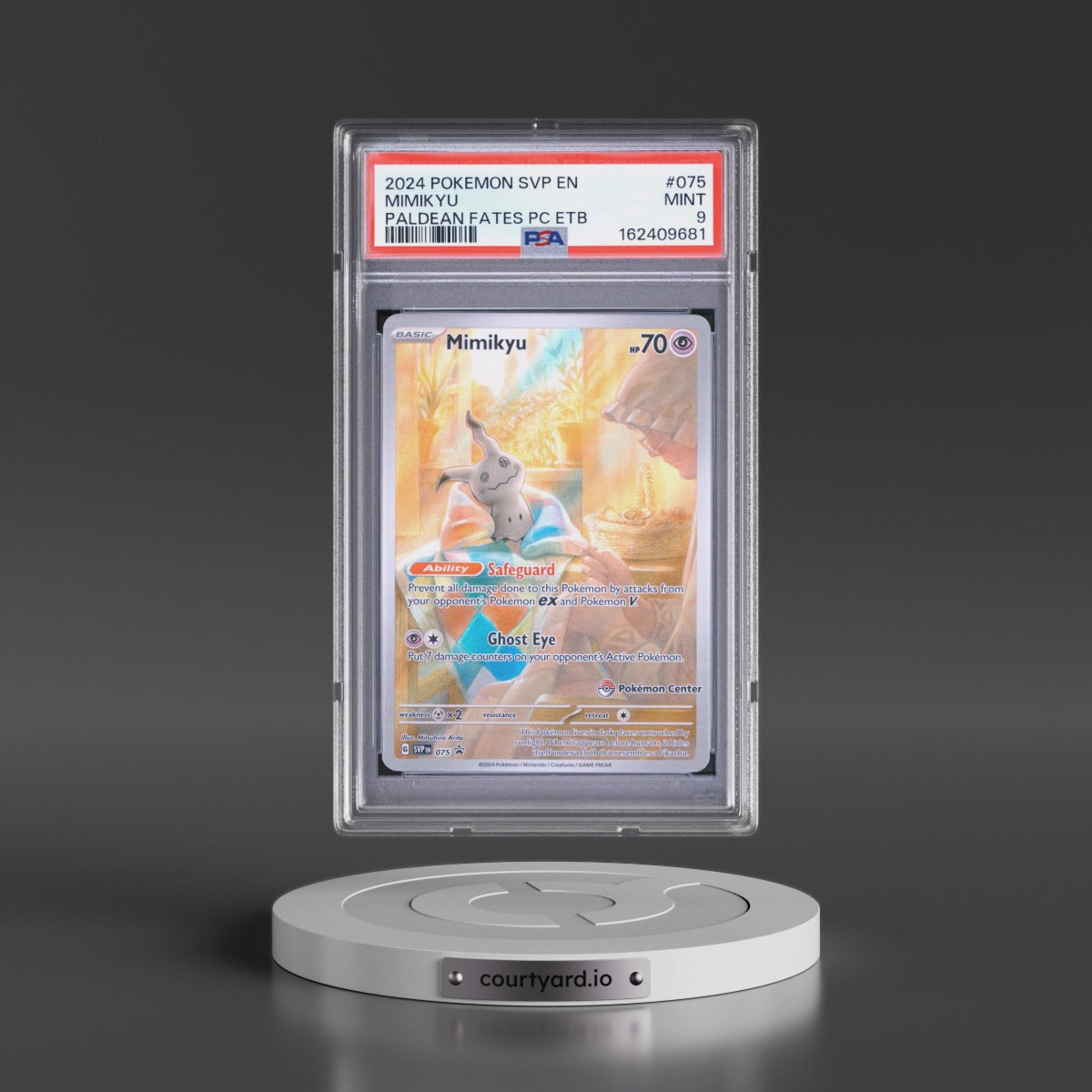 2024 Pokémon Svp EN-SV Black Star Promo #075 Mimikyu - Paldean Fates Pokemon Center Elite Trainer Box (PSA 9 MINT)