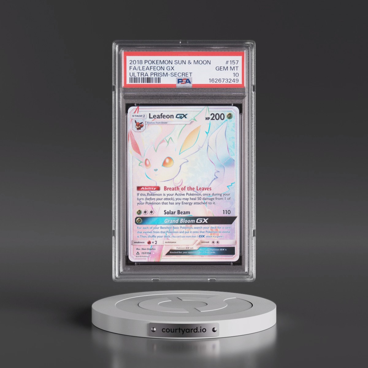 2018 Pokémon Sun & Moon Ultra Prism #157 Leafeon GX - Holo Full Art Secret (PSA 10 GEM MINT)