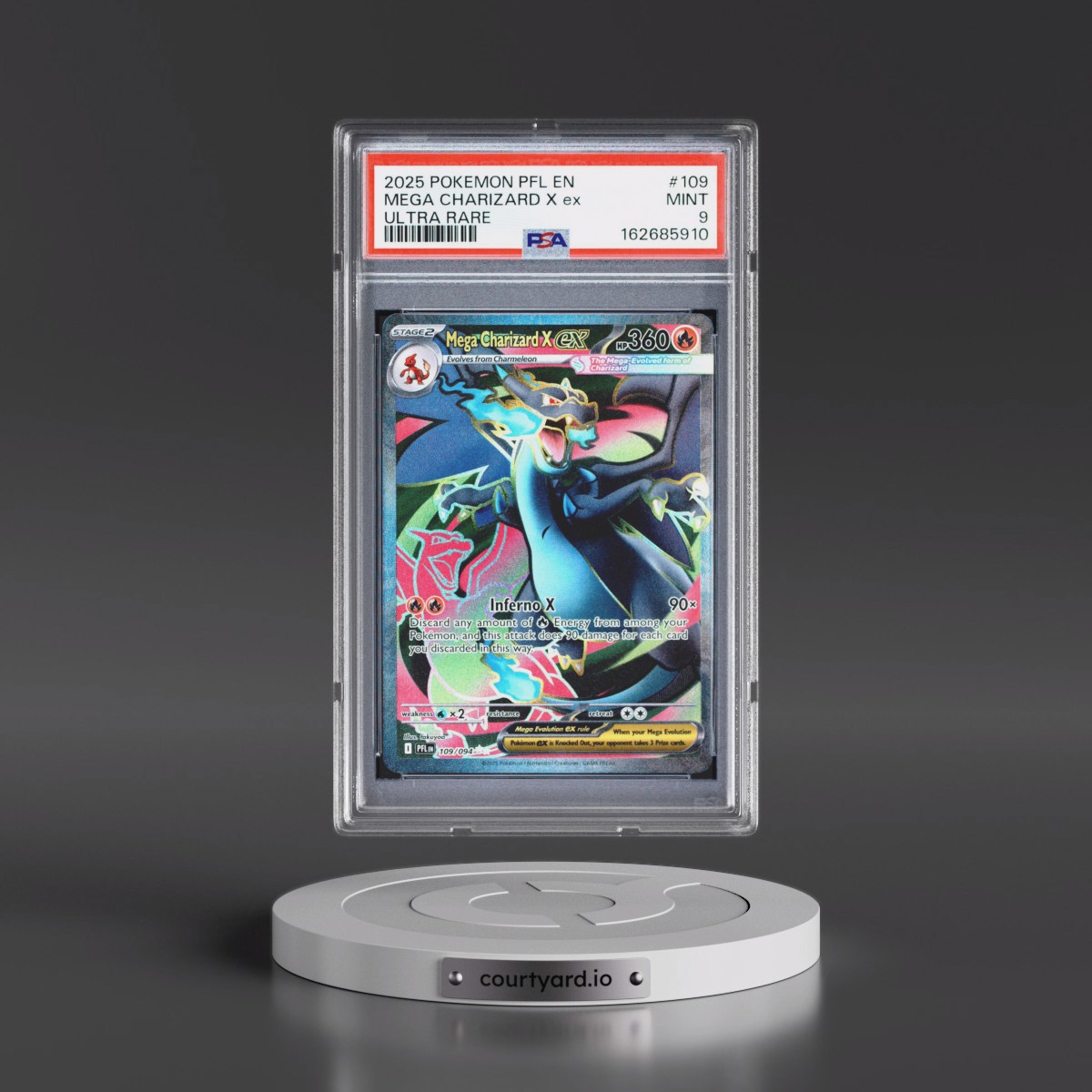 2025 Pokémon Pfl EN-Phantasmal Flames #109 Mega Charizard X EX - Holo Ultra Rare (PSA 9 MINT)