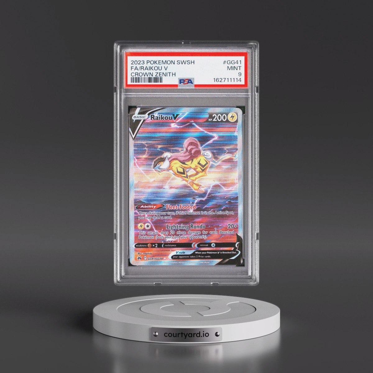2023 Pokémon Sword and Shield Crown Zenith #GG41 Raikou V - Holo Full Art (PSA 9 MINT)