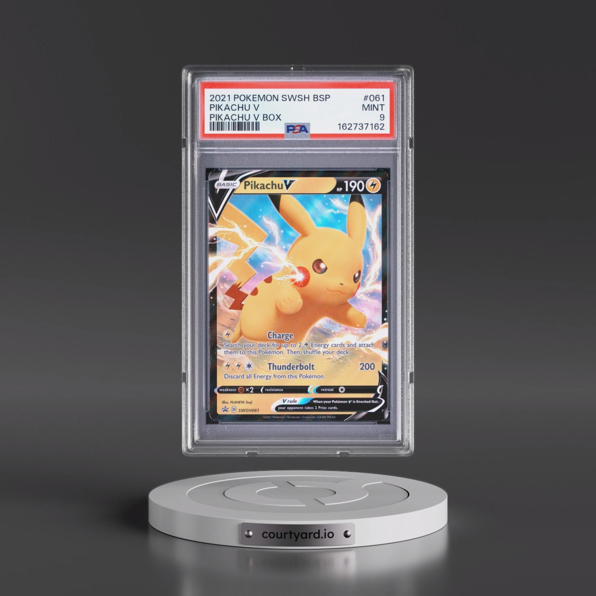 2021 Pokémon Swsh Black Star Promo #061 Pikachu V - Holo Pikachu V Box (PSA 9 MINT)