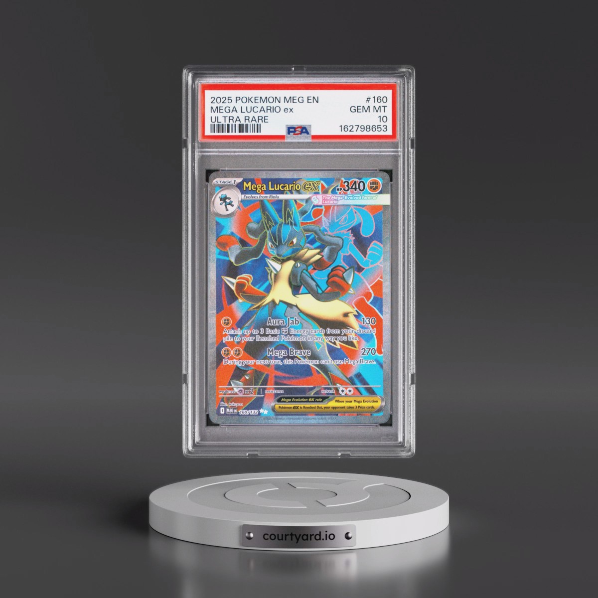 2025 Pokémon Meg EN-Mega Evolution #160 Mega Lucario EX - Holo Ultra Rare (PSA 10 GEM MINT)