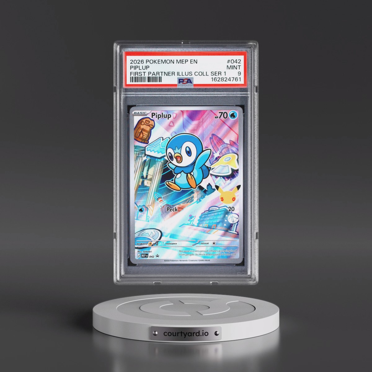 2026 Pokémon Mep EN-Me Black Star Promo #042 Piplup - First Partner Illustration Collection Series 1 (PSA 9 MINT)