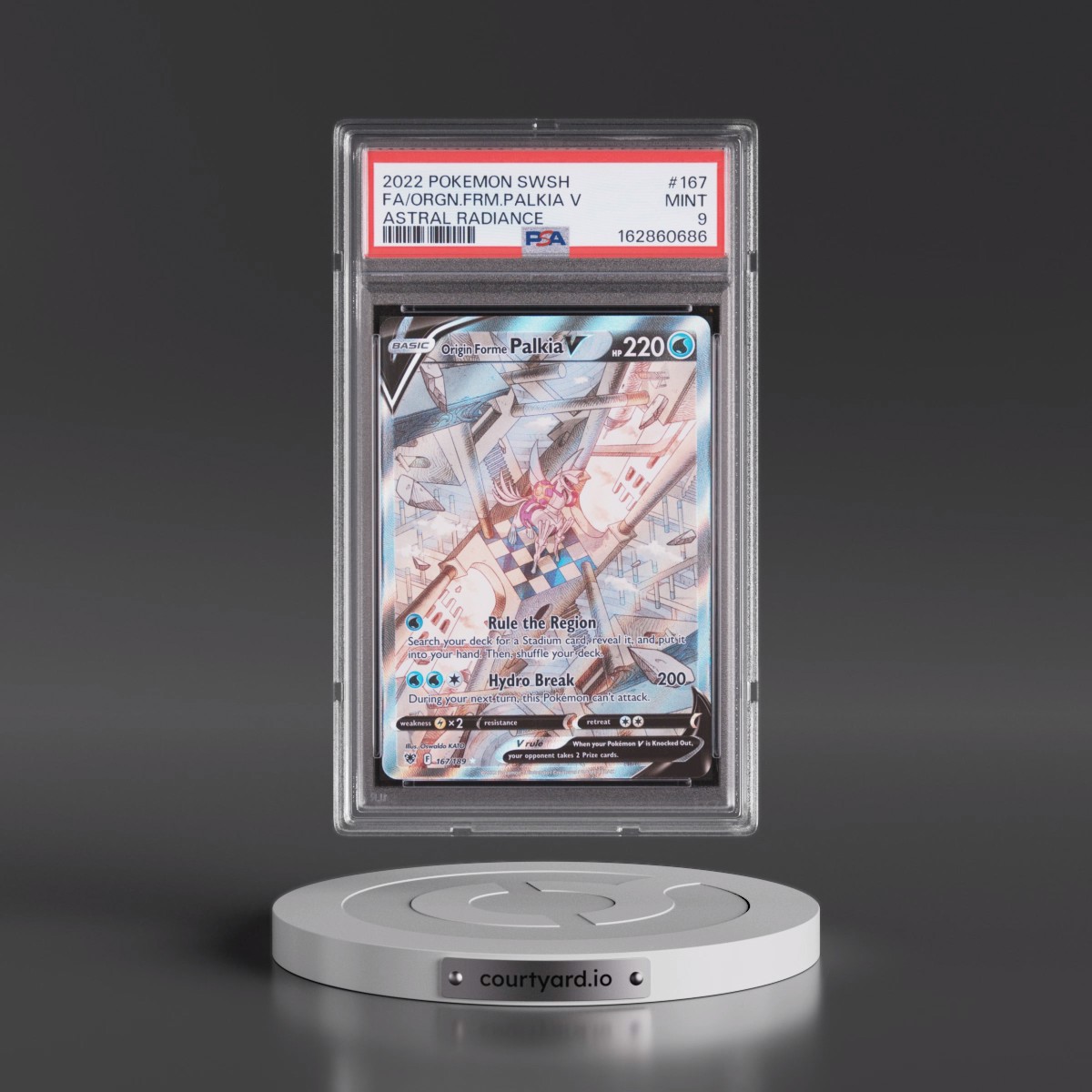 2022 Pokémon Sword & Shield Astral Radiance #167 Origin Forme Palkia V - Holo Full Art (PSA 9 MINT)