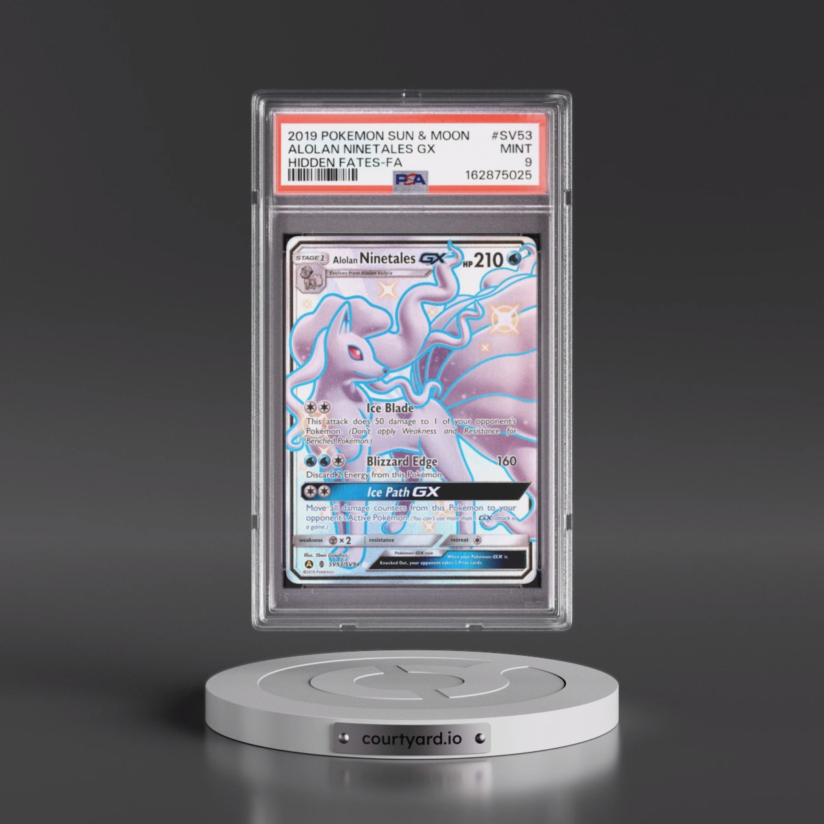 2019 Pokémon Sun & Moon Hidden Fates #SV53 Alolan Ninetales GX - Holo Full Art (PSA 9 MINT)