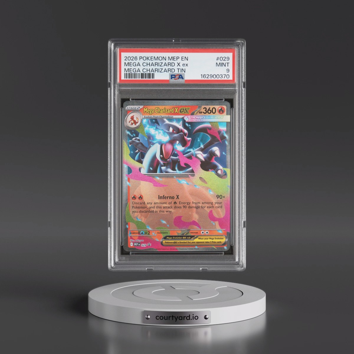 2026 Pokémon Mep EN-Me Black Star Promo #029 Mega Charizard X EX - Holo Mega Charizard Tin (PSA 9 MINT)