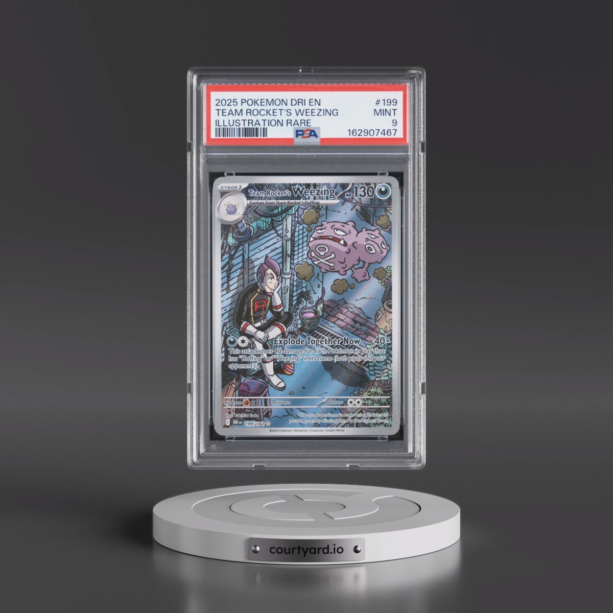 2025 Pokémon Dri EN-Destined Rivals #199 Team Rocket's Weezing - Illustration Rare (PSA 9 MINT)