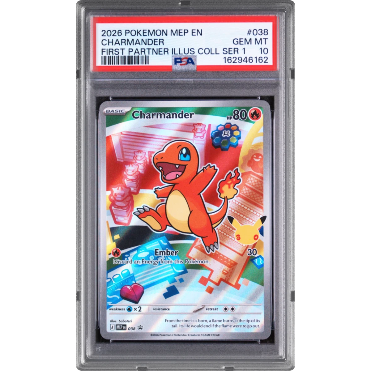 2026 Pokémon Mep EN-Me Black Star Promo #038 Charmander - First Partner Illustration Collection Series 1 (PSA 10 GEM MINT)