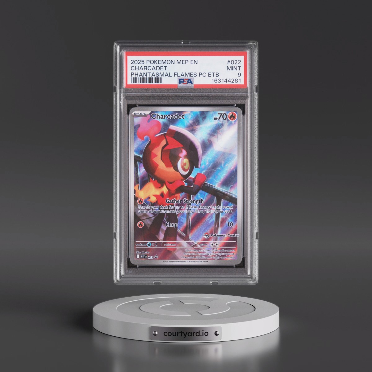 2025 Pokémon Mep EN-Me Black Star Promo #022 Charcadet - Phantasmal Flames Pokemon Center Elite Trainer Box (PSA 9 MINT)