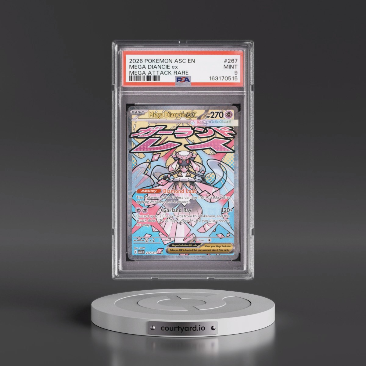 2026 Pokémon Asc EN-Ascended Heroes #267 Mega Diancie EX - Holo Mega Attack Rare (PSA 9 MINT)