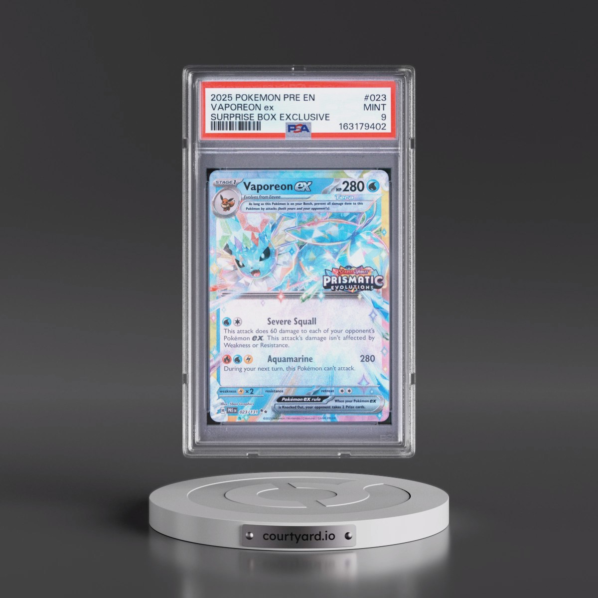 2025 Pokémon Pre EN-Prismatic Evolutions #023 Vaporeon EX - Holo Surprise Box Exclusive (PSA 9 MINT)
