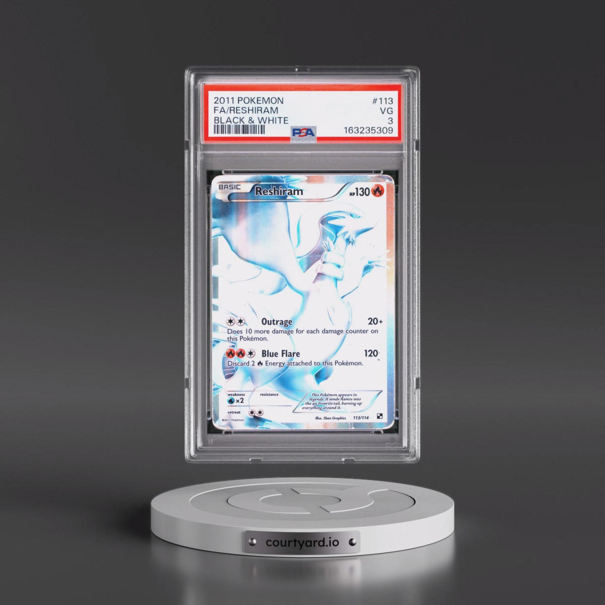 2011 Pokémon Black & White #113 Reshiram - Full Art (PSA 3 VG)