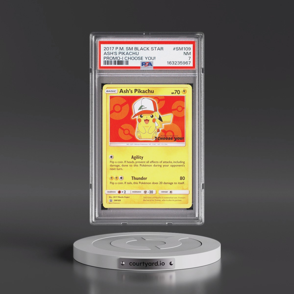 2017 Pokémon SM Black Star Promo #SM109 Ash's Pikachu - I Choose You! (PSA 7 NM)
