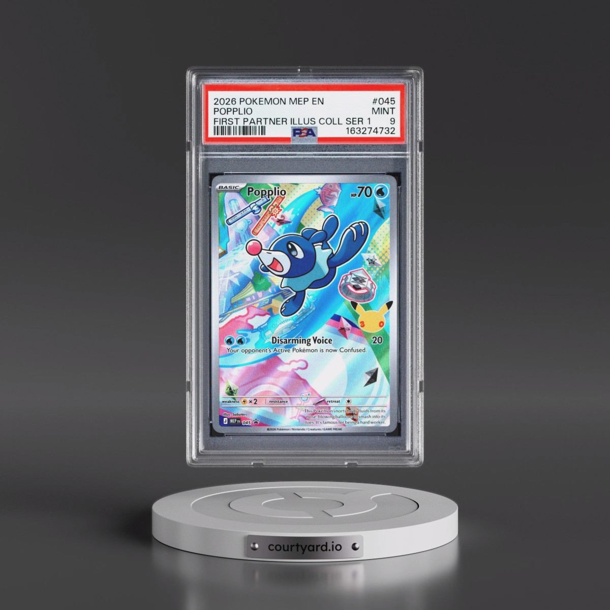 2026 Pokémon Mep EN-Me Black Star Promo #045 Popplio - First Partner Illustration Collection Series 1 (PSA 9 MINT)
