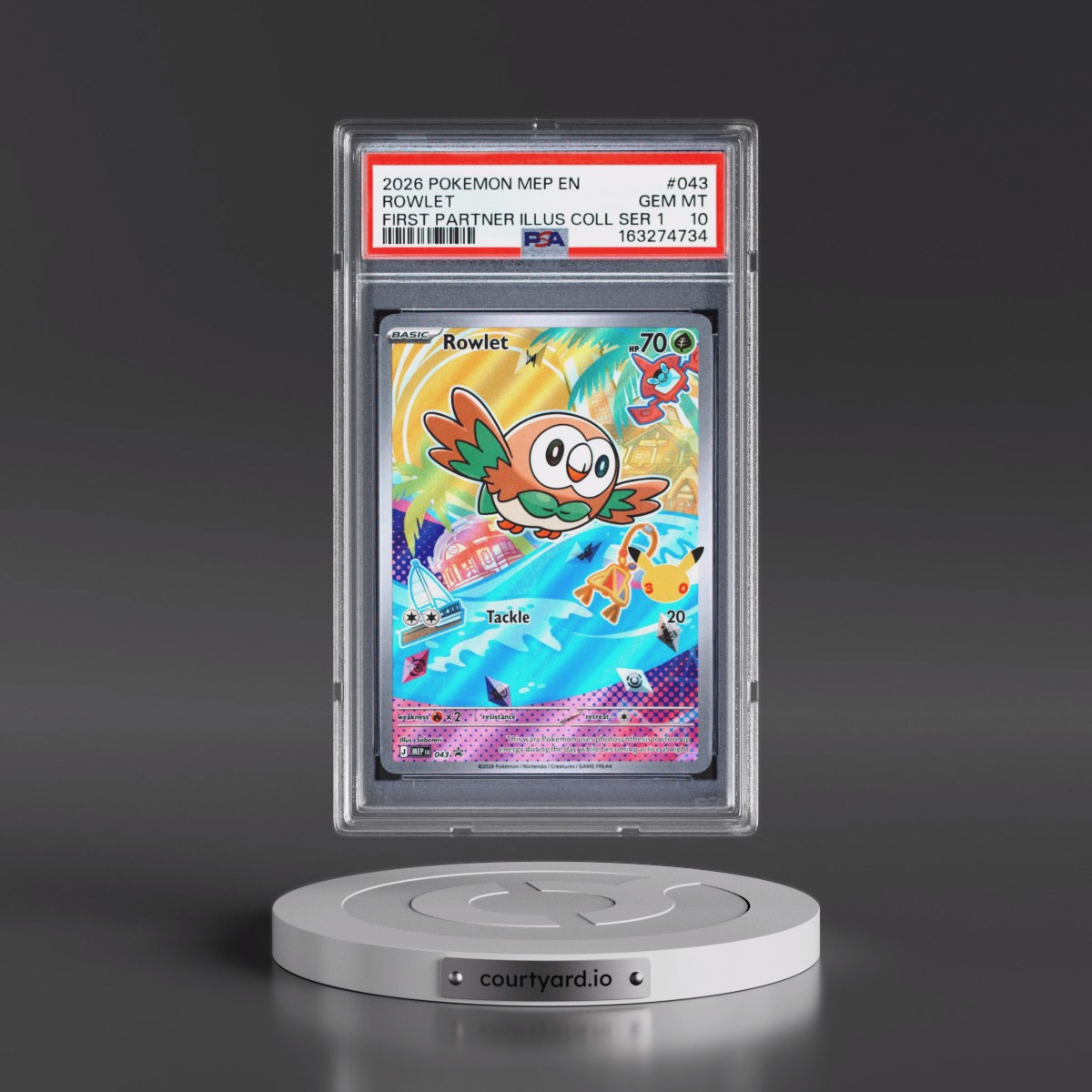 2026 Pokémon Mep EN-Me Black Star Promo #043 Rowlet - First Partner Illustration Collection Series 1 (PSA 10 GEM MINT)