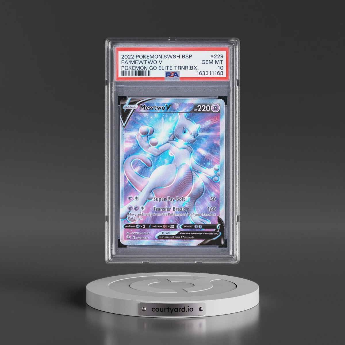 2022 Pokémon Swsh Black Star Promo #229 Mewtwo V - Holo Full Art Pokemon Go Elite Trainer Box (PSA 10 GEM MINT)