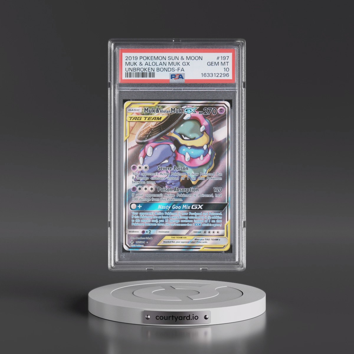 2019 Pokémon Sun & Moon Unbroken Bonds Muk & Alolan Muk GX - Holo Full Art #197 PSA 10