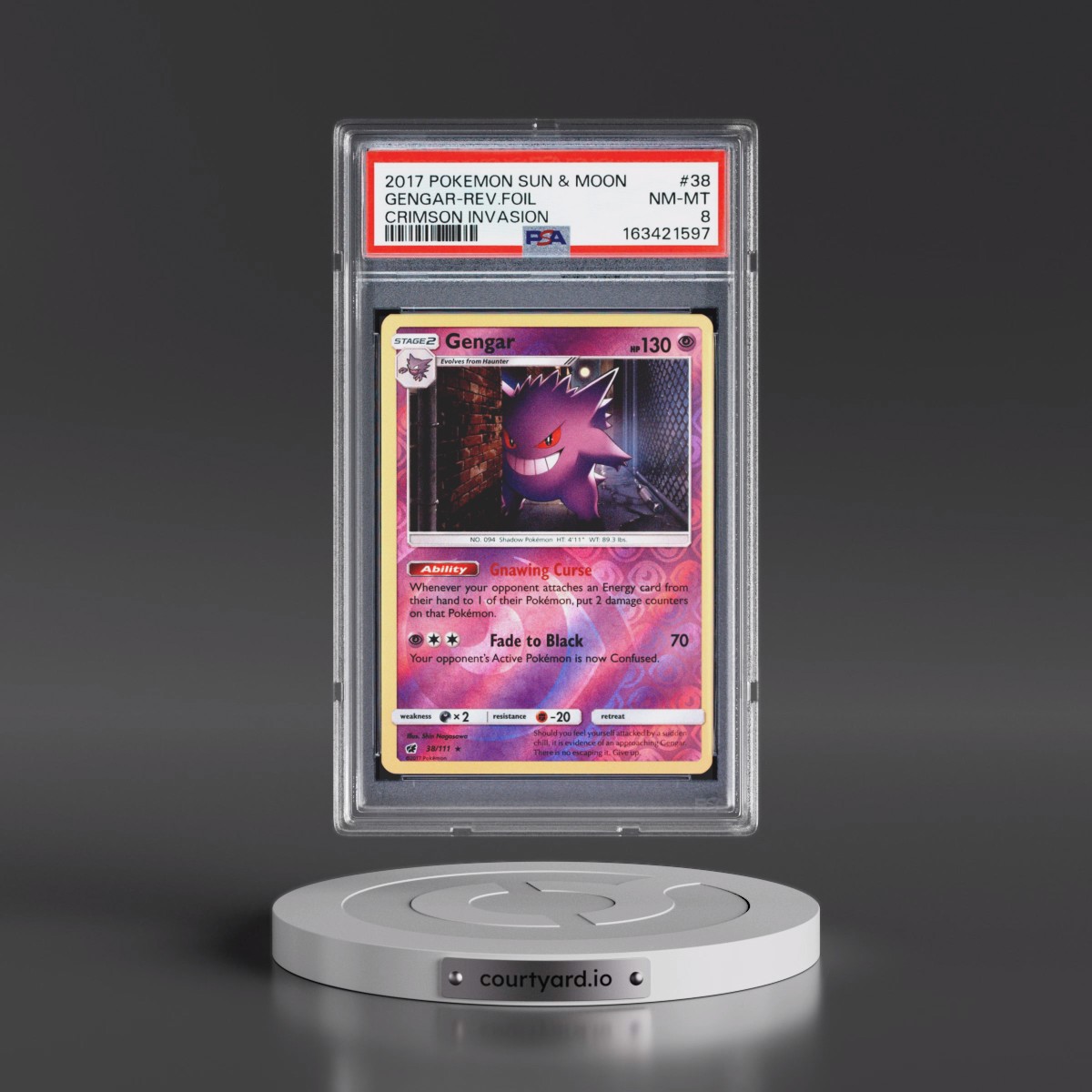2017 Pokémon Sun & Moon Crimson Invasion #38 Gengar - Reverse Foil (PSA 8 NM-MT)