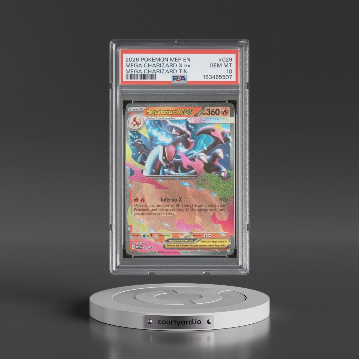 2026 Pokémon Mep EN-Me Black Star Promo #029 Mega Charizard X EX - Holo Mega Charizard Tin (PSA 10 GEM MINT)
