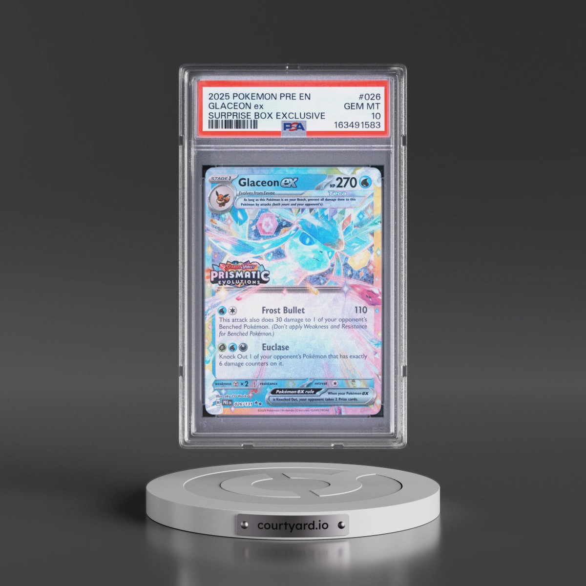 2025 Pokémon Pre EN-Prismatic Evolutions #026 Glaceon EX - Holo Surprise Box Exclusive (PSA 10 GEM MINT)