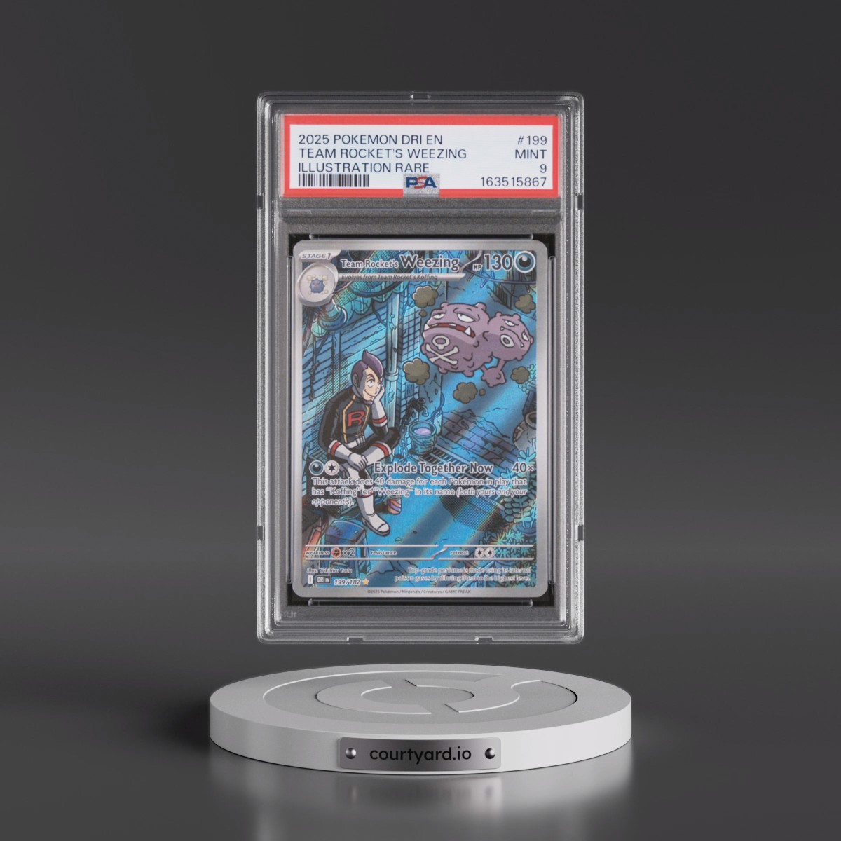 2025 Pokémon Dri EN-Destined Rivals #199 Team Rocket's Weezing - Illustration Rare (PSA 9 MINT)