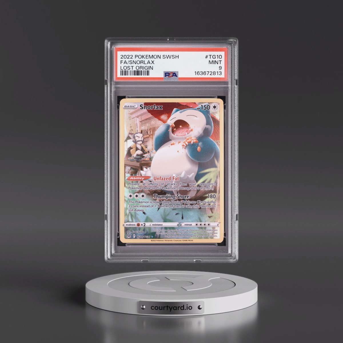 2022 Pokémon Sword & Shield Lost Origin #TG10 Snorlax - Full Art (PSA 9 MINT)