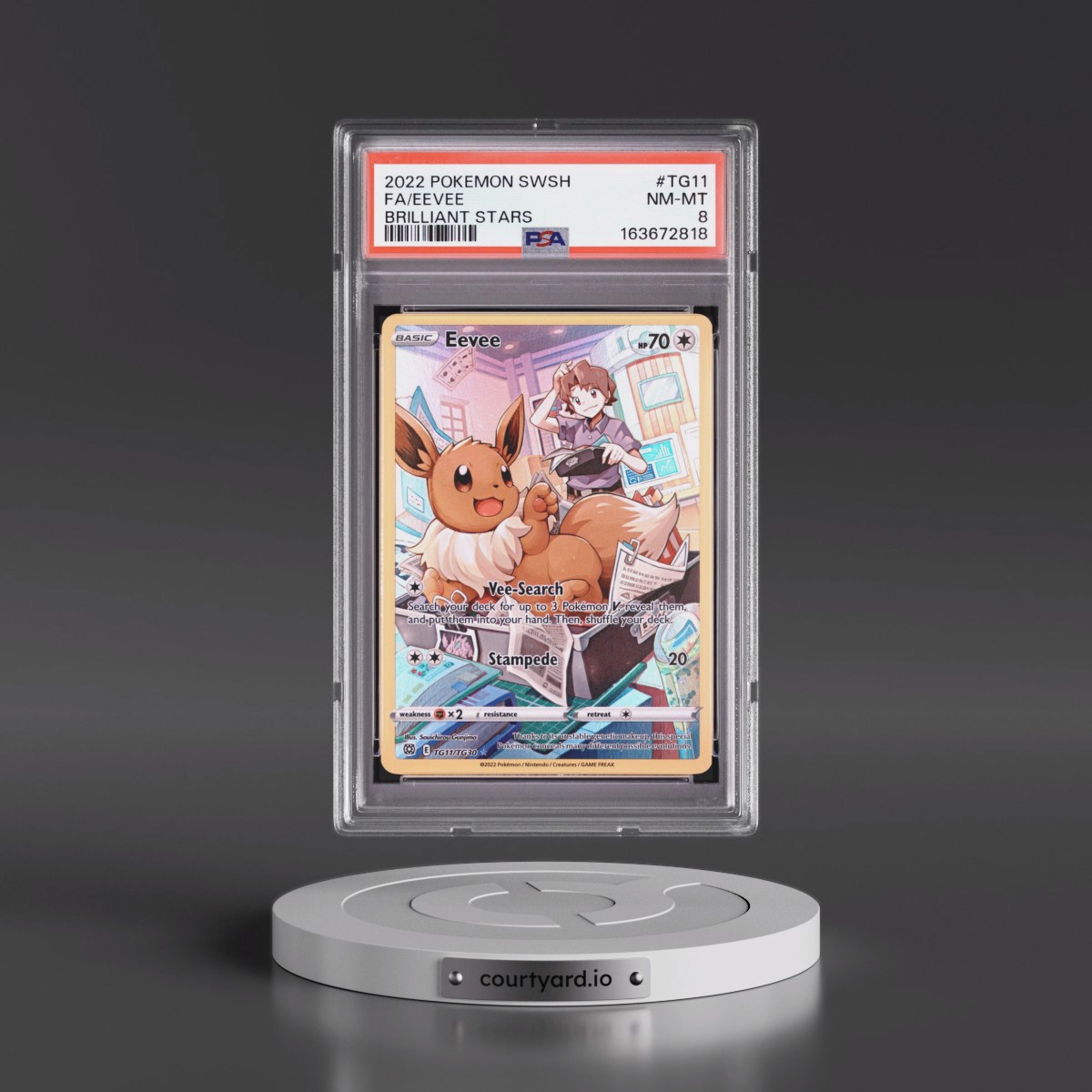 2022 Pokémon Sword & Shield Brilliant Stars #TG11 Eevee - Full Art (PSA 8 NM-MT)