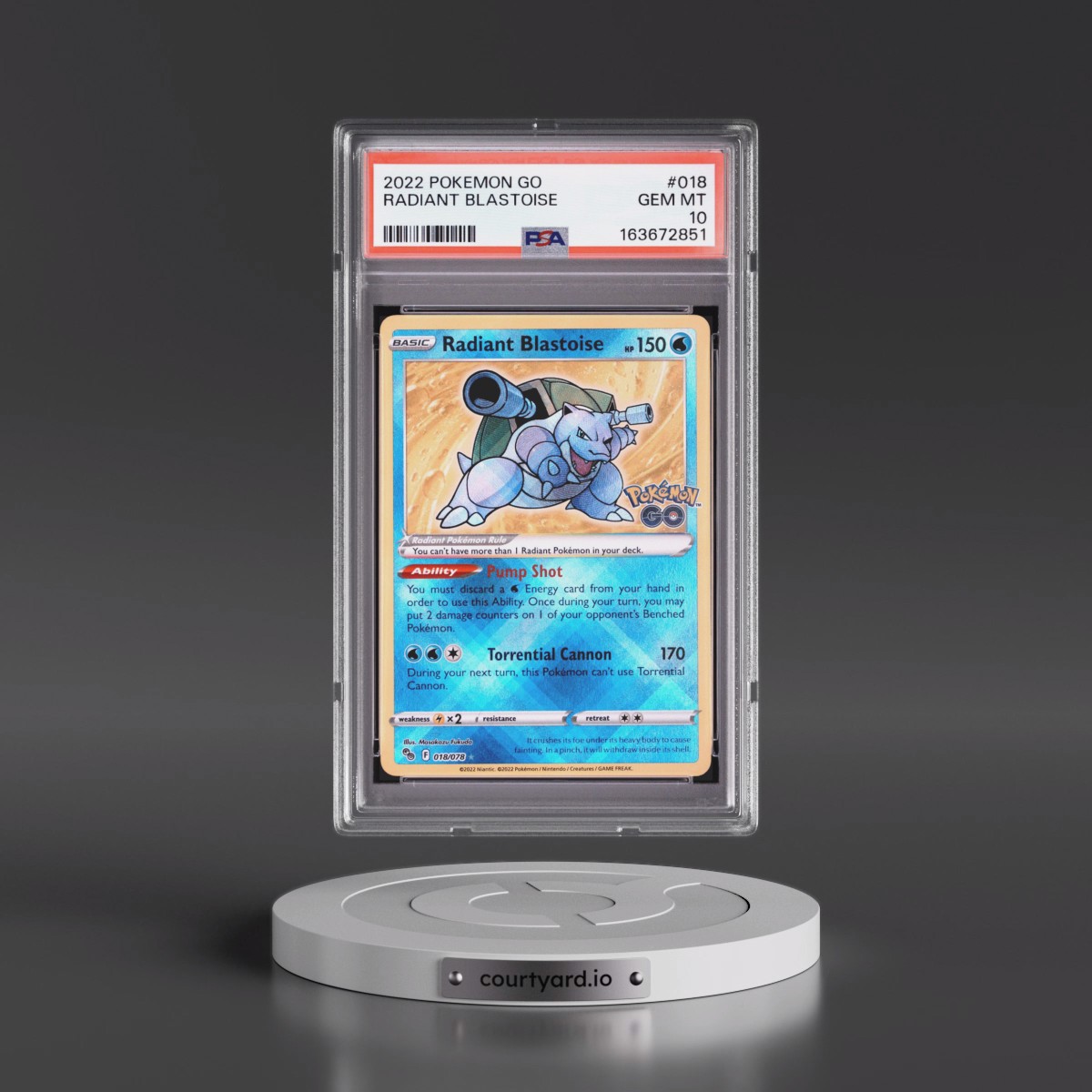2022 Pokémon Go #018 Radiant Blastoise - Holo (PSA 10 GEM MINT)