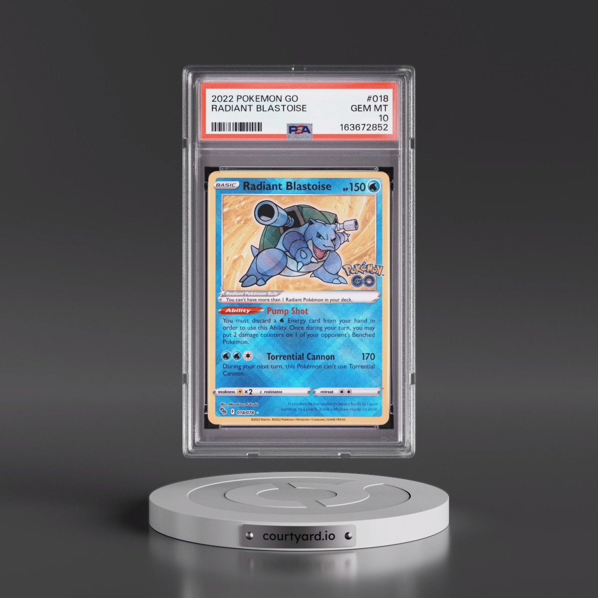 2022 Pokémon Go #018 Radiant Blastoise - Holo (PSA 10 GEM MINT)