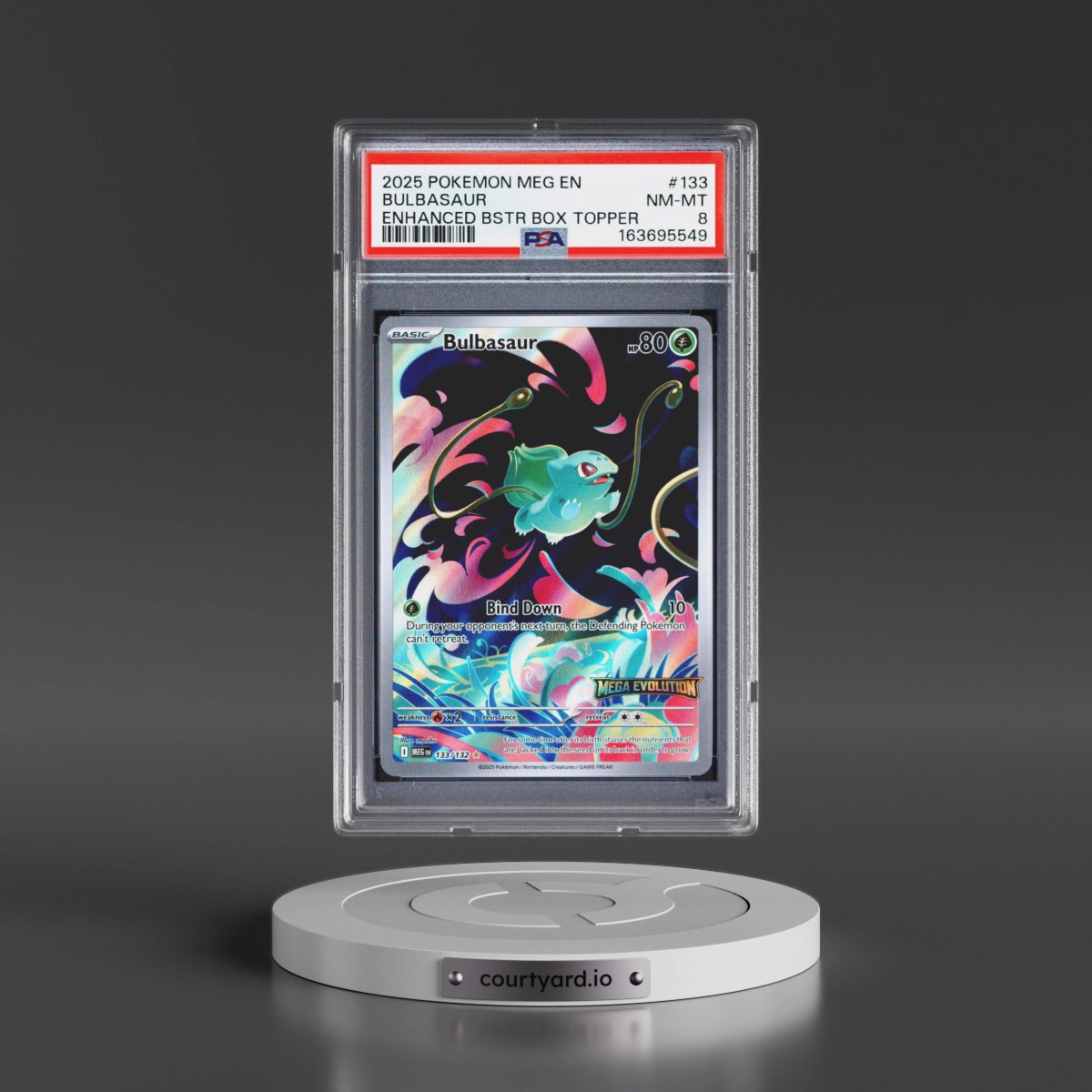 2025 Pokémon Meg EN-Mega Evolution #133 Bulbasaur - Enhanced Booster Box Topper (PSA 8 NM-MT)