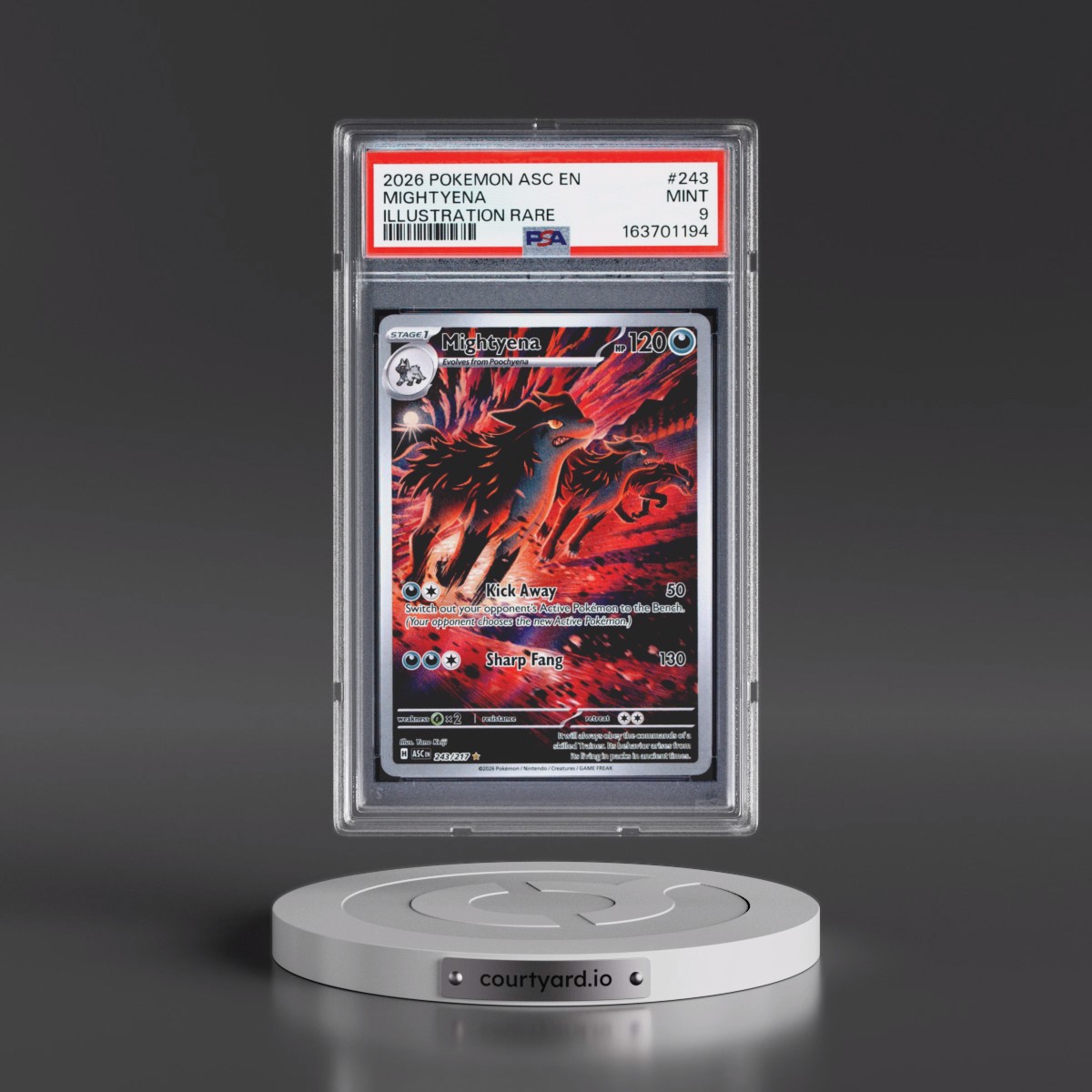 2026 Pokémon Asc EN-Ascended Heroes #243 Mightyena - Illustration Rare (PSA 9 MINT)