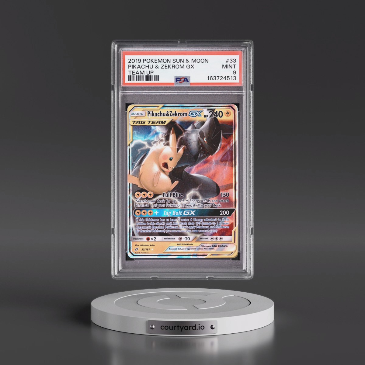 2019 Pokémon Sun & Moon Team Up #33 Pikachu & Zekrom GX - Holo (PSA 9 MINT)