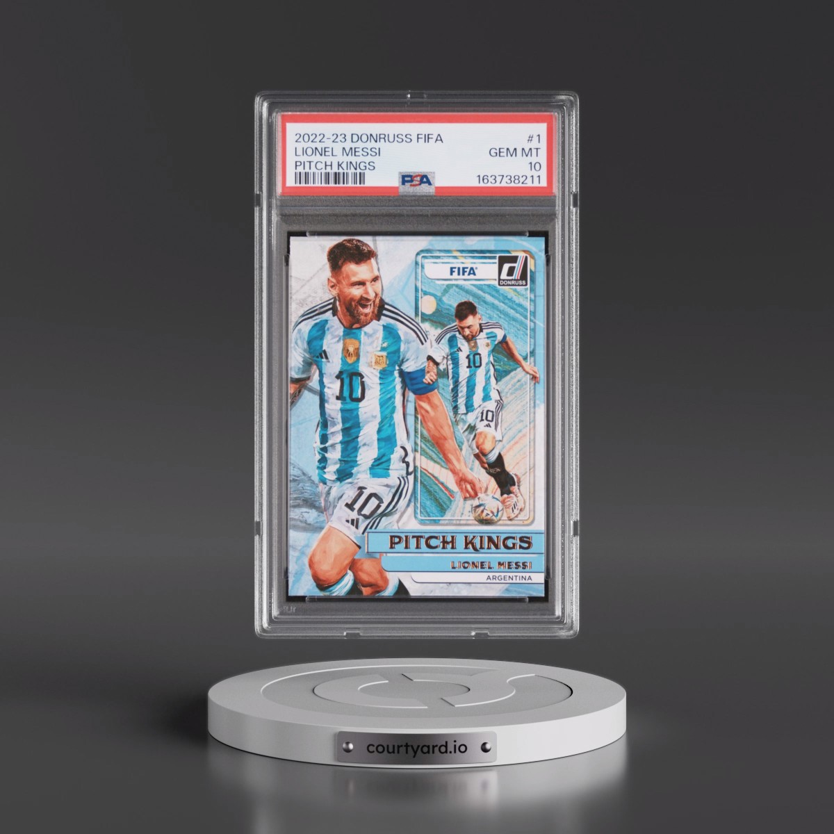 2022 Panini Donruss FIFA Pitch Kings #1 Lionel Messi (PSA 10 GEM MINT)