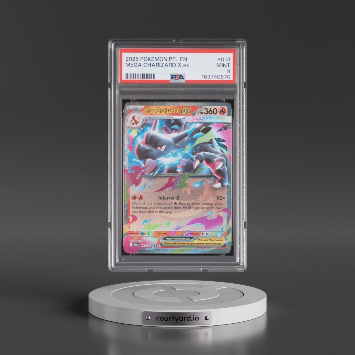 2025 Pokémon Pfl EN-Phantasmal Flames #013 Mega Charizard X EX - Holo (PSA 9 MINT)