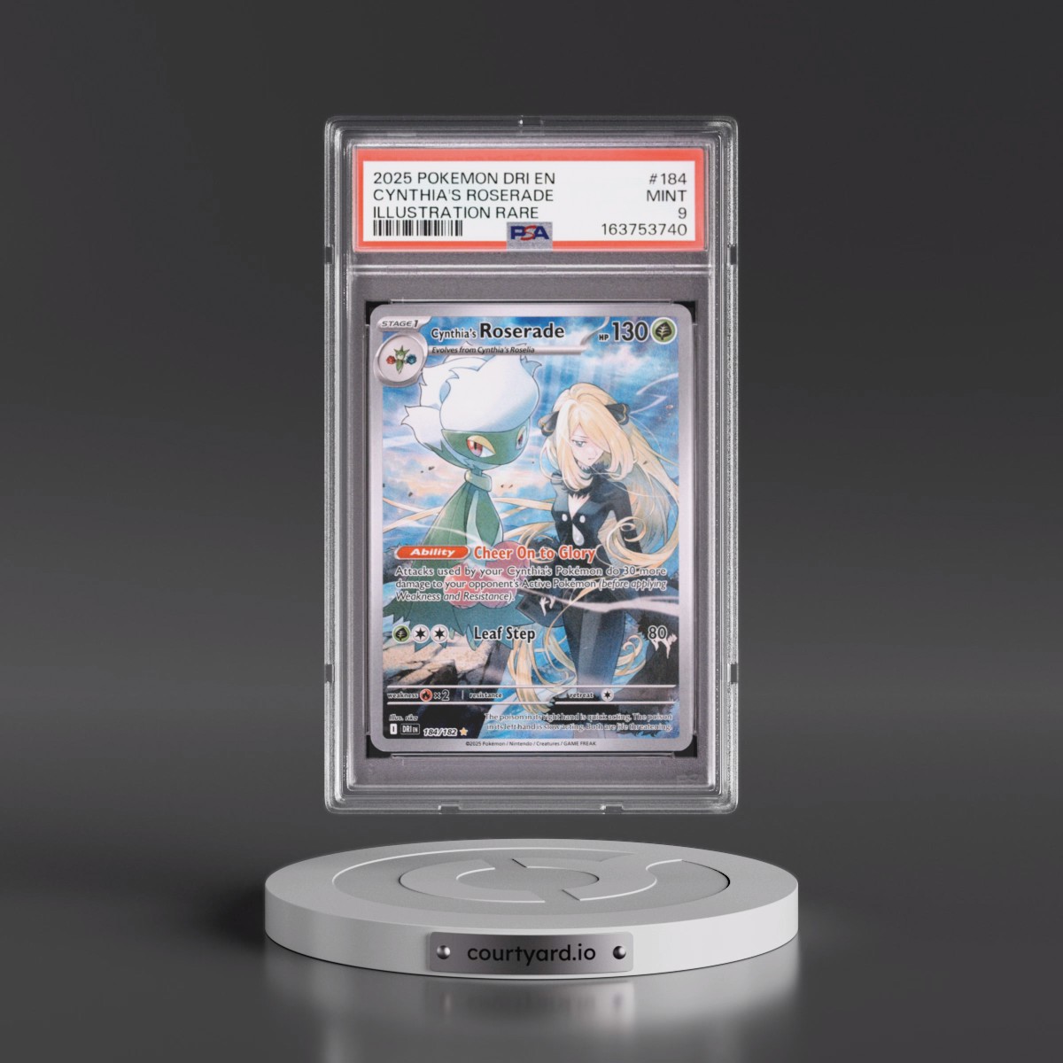 2025 Pokémon Dri EN-Destined Rivals #184 Cynthia's Roserade - Illustration Rare (PSA 9 MINT)