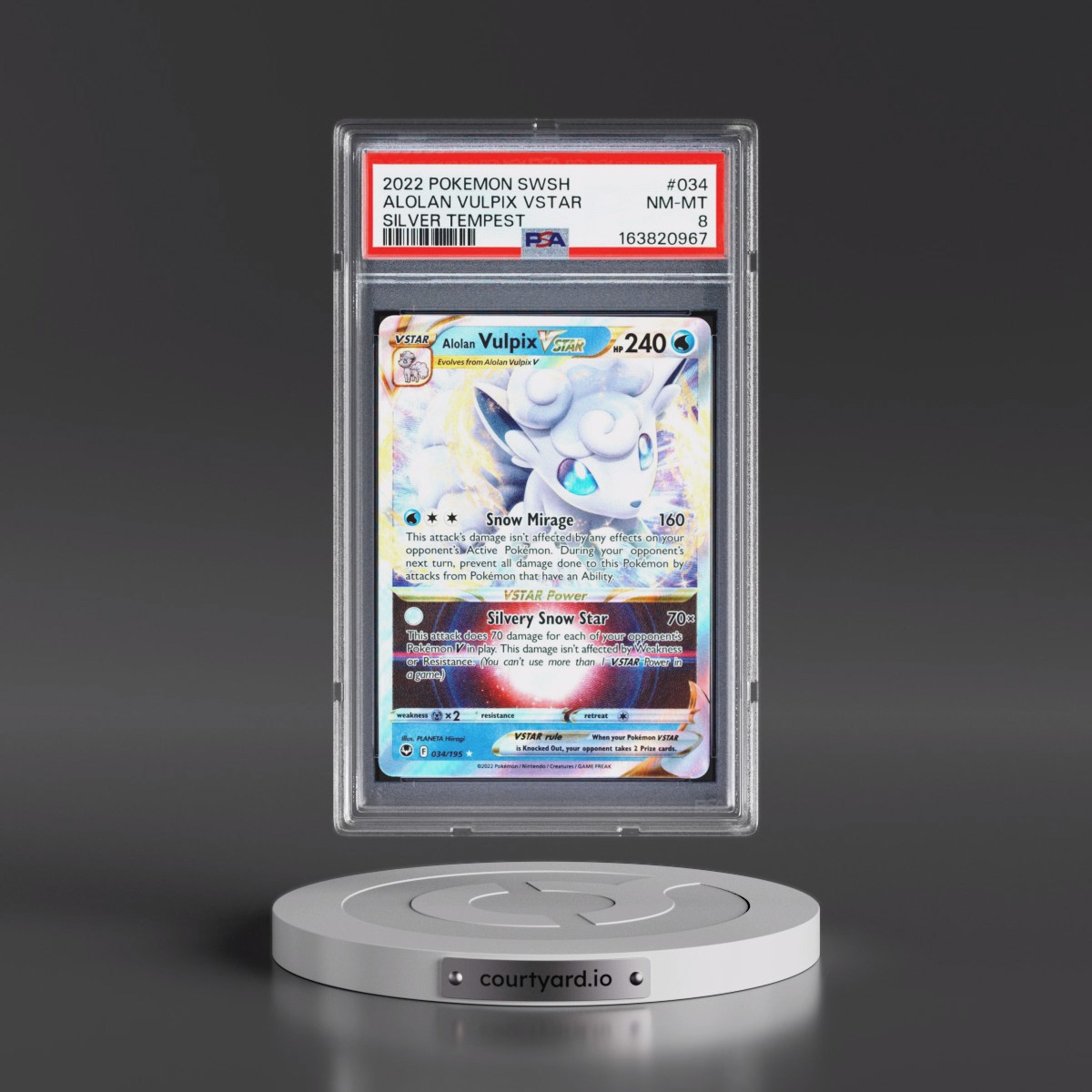 2022 Pokémon Sword & Shield Silver Tempest #034 Alolan Vulpix Vstar (PSA 8 NM-MT)