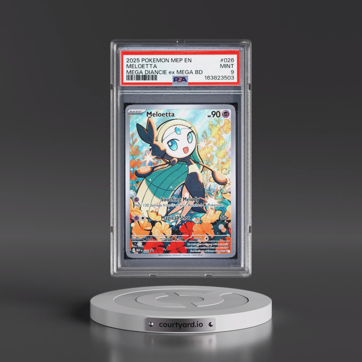 2025 Pokémon Mep EN-Me Black Star Promo #026 Meloetta - Mega Diancie EX Mega Battle Deck (PSA 9 MINT)