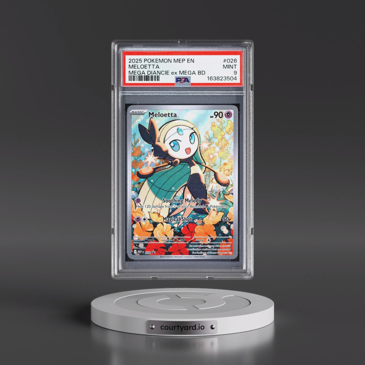 2025 Pokémon Mep EN-Me Black Star Promo #026 Meloetta - Mega Diancie EX Mega Battle Deck (PSA 9 MINT)