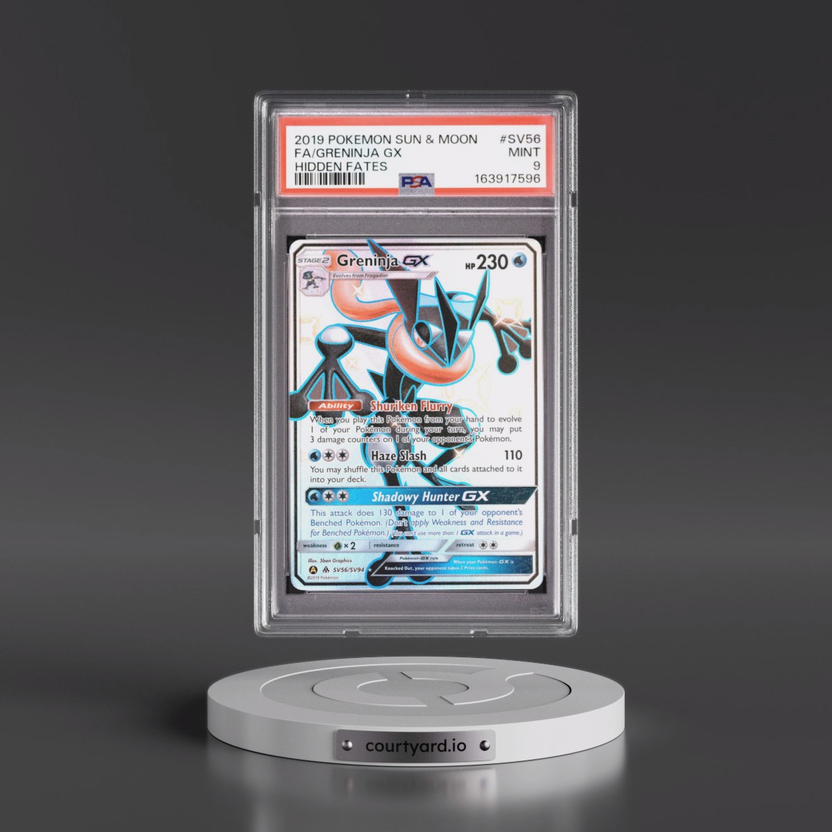 2019 Pokémon Sun & Moon Hidden Fates #SV56 Greninja GX - Holo Full Art (PSA 9 MINT)