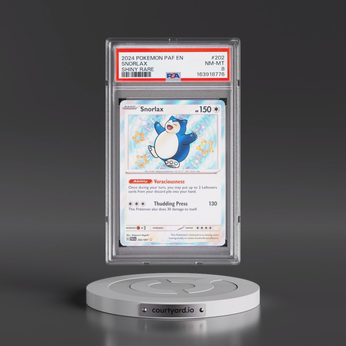 2024 Pokémon Paf EN-Paldean Fates #202 Snorlax - Shiny Rare (PSA 8 NM-MT)