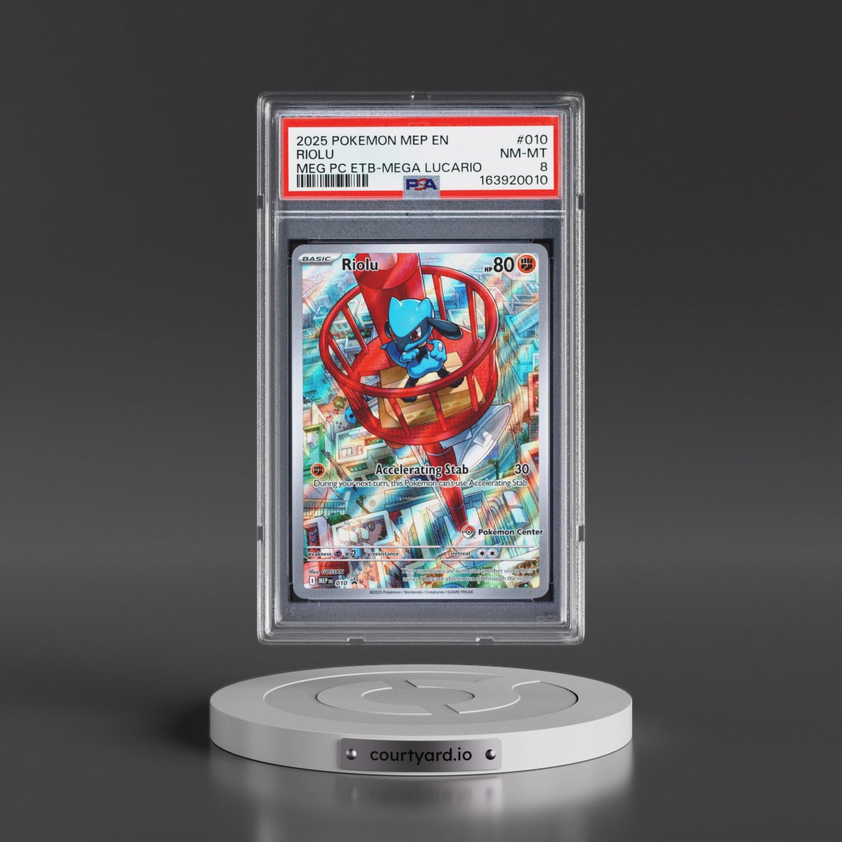 2025 Pokémon Mep EN-Me Black Star Promo #010 Riolu - Mega Evolution Pokemon Center Elite Trainer Box-Mega Lucario (PSA 8 NM-MT)
