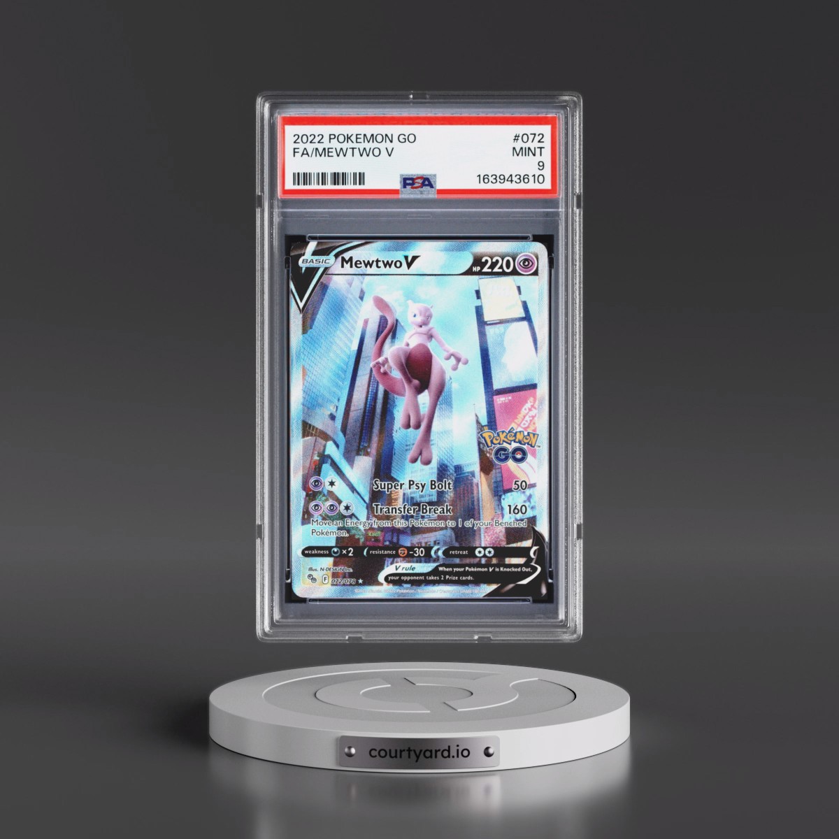 2022 Pokémon Go #072 Mewtwo V - Holo Full Art (PSA 9 MINT)