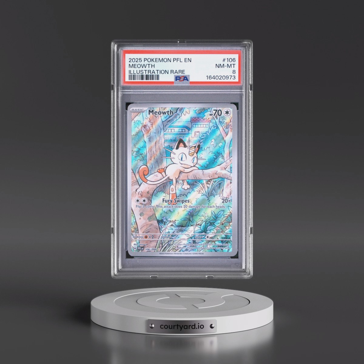 2025 Pokémon Pfl EN-Phantasmal Flames #106 Meowth - Illustration Rare (PSA 8 NM-MT)