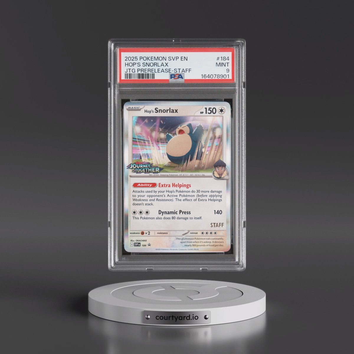 2025 Pokémon Svp EN-SV Black Star Promo #184 Hop's Snorlax - Journey Together Prerelease-Staff (PSA 9 MINT)