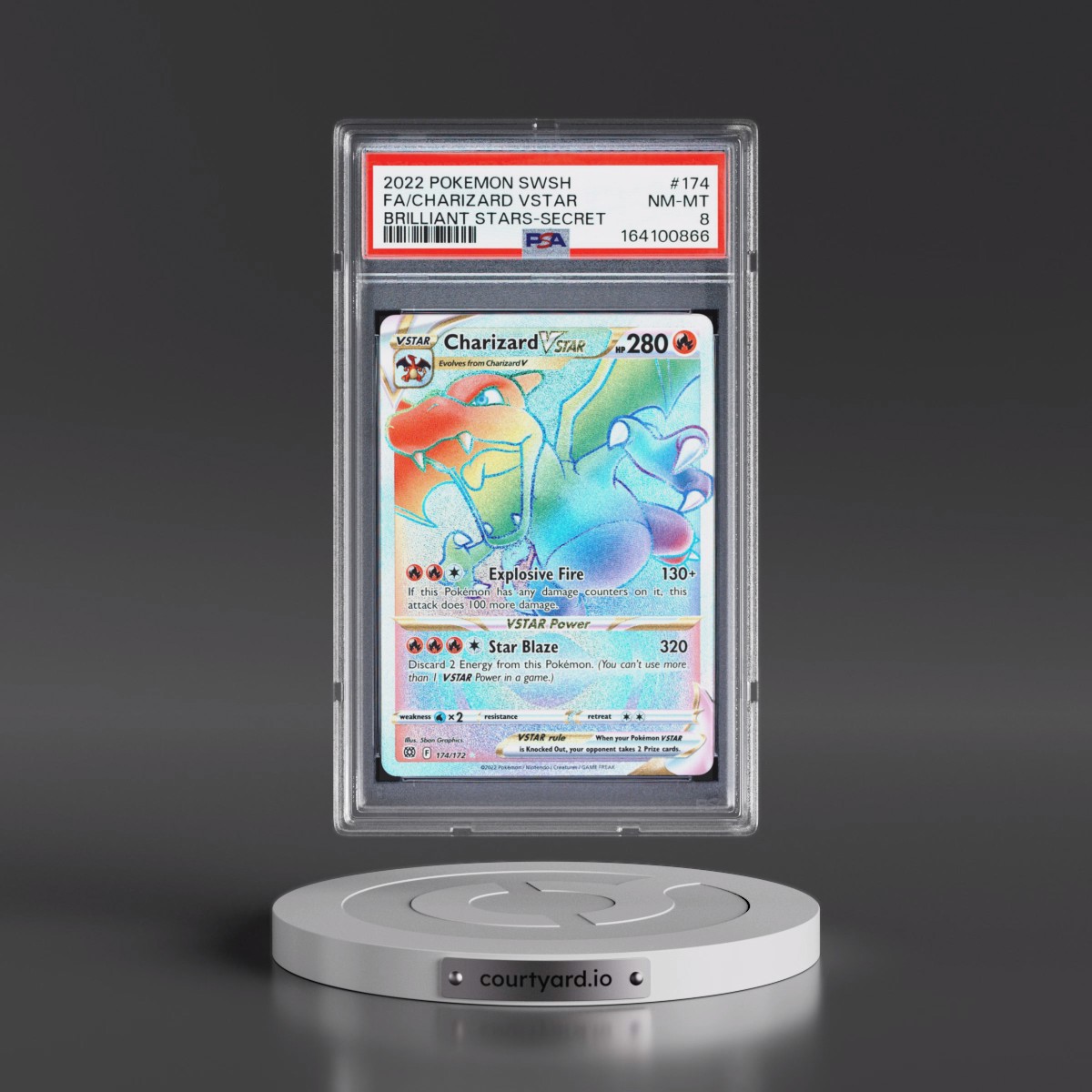 2022 Pokémon Sword & Shield Brilliant Stars #174 Charizard Vstar - Full Art Secret (PSA 8 NM-MT)