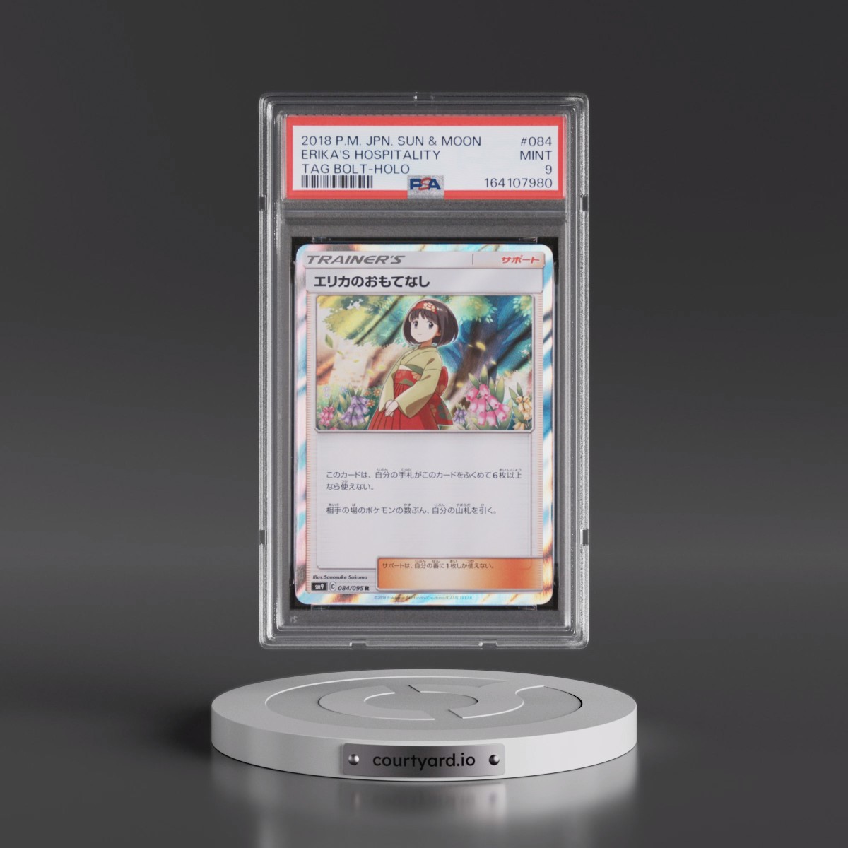 2018 Pokémon Sun & Moon Tag Bolt #084 Erika's Hospitality - Holo (PSA 9 MINT)