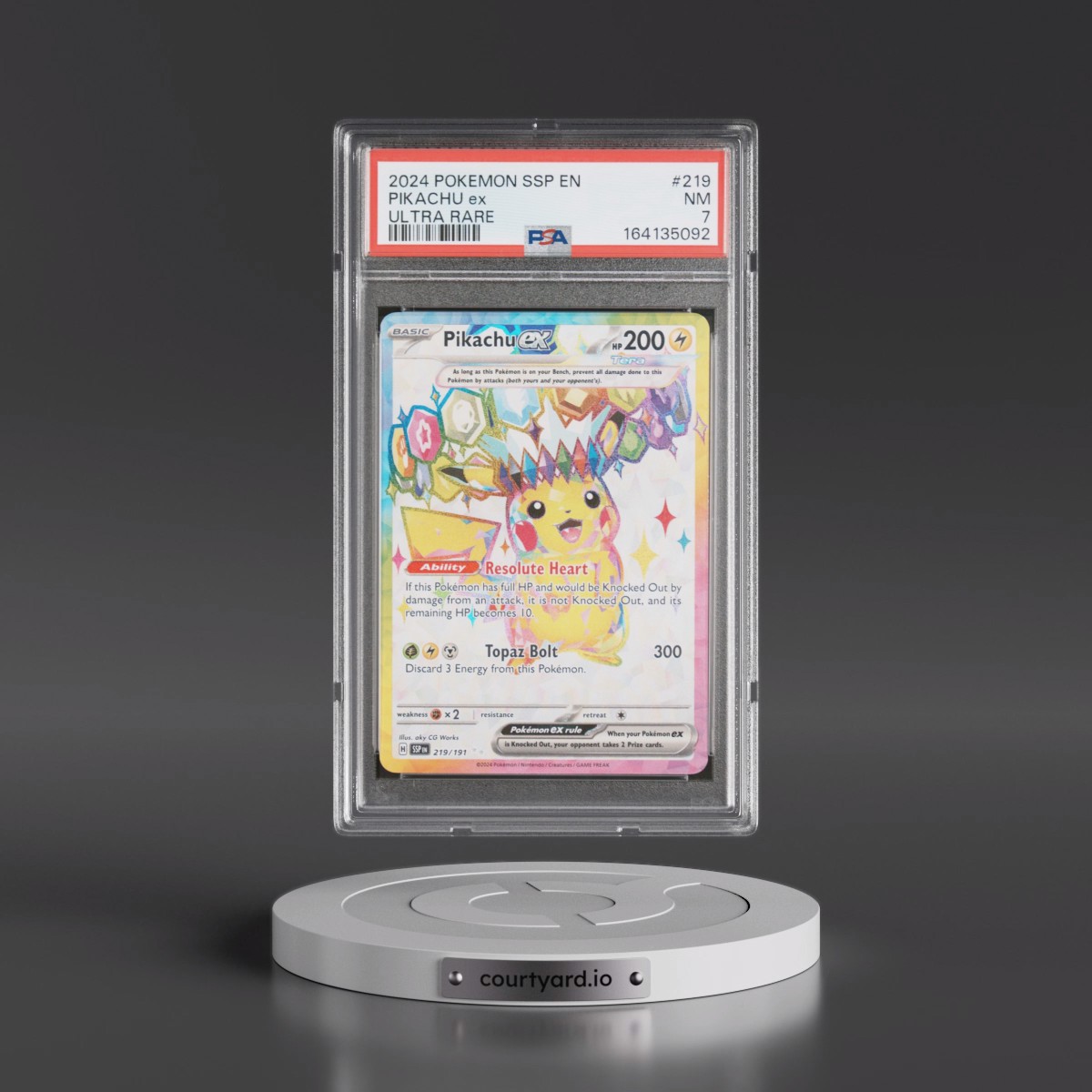 2024 Pokémon Ssp EN-Surging Sparks #219 Pikachu EX - Holo Ultra Rare (PSA 7 NM)