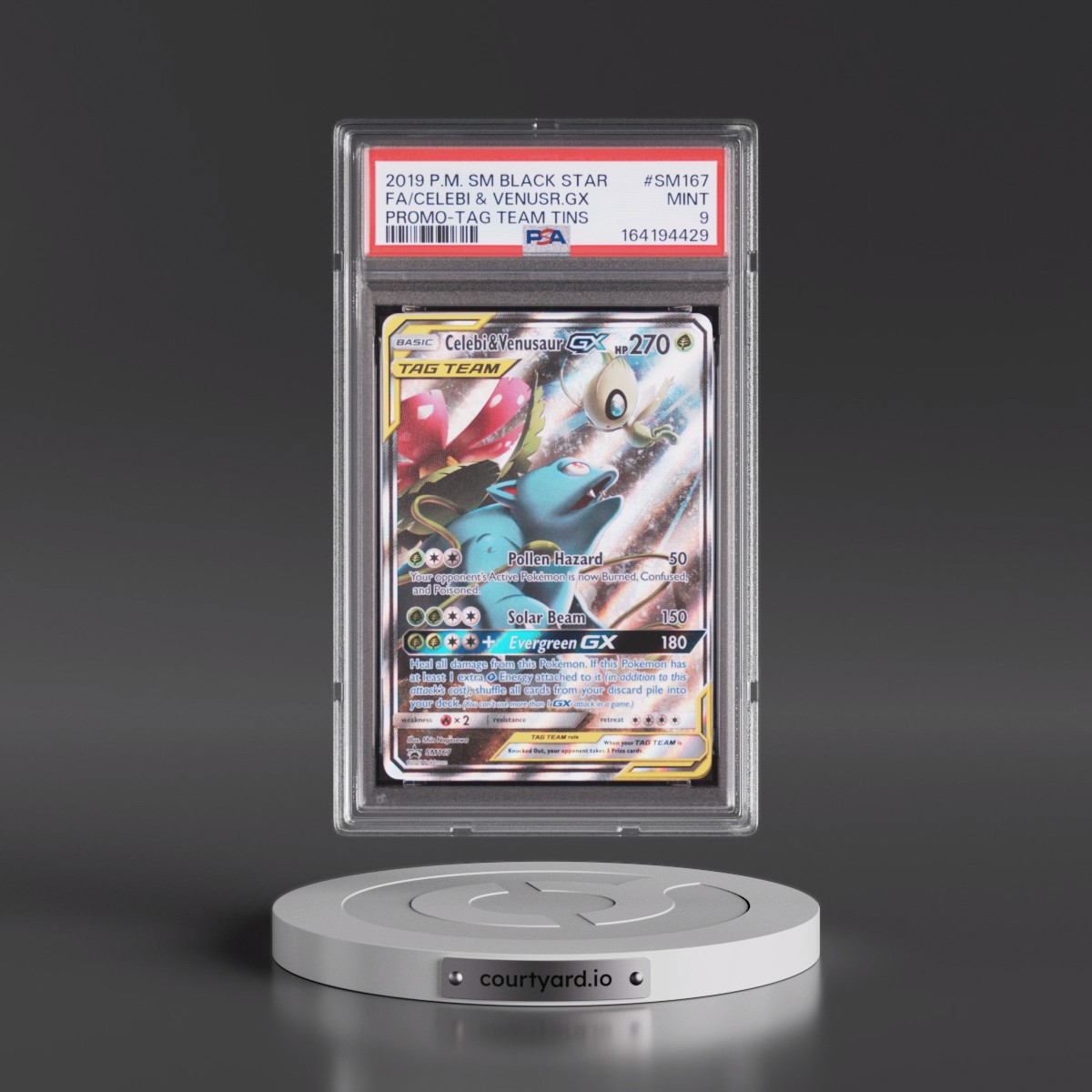 2019 Pokémon SM Black Star Promo Celebi & Venusaur GX - Holo Full Art Tag Team Tins #SM167 PSA 9