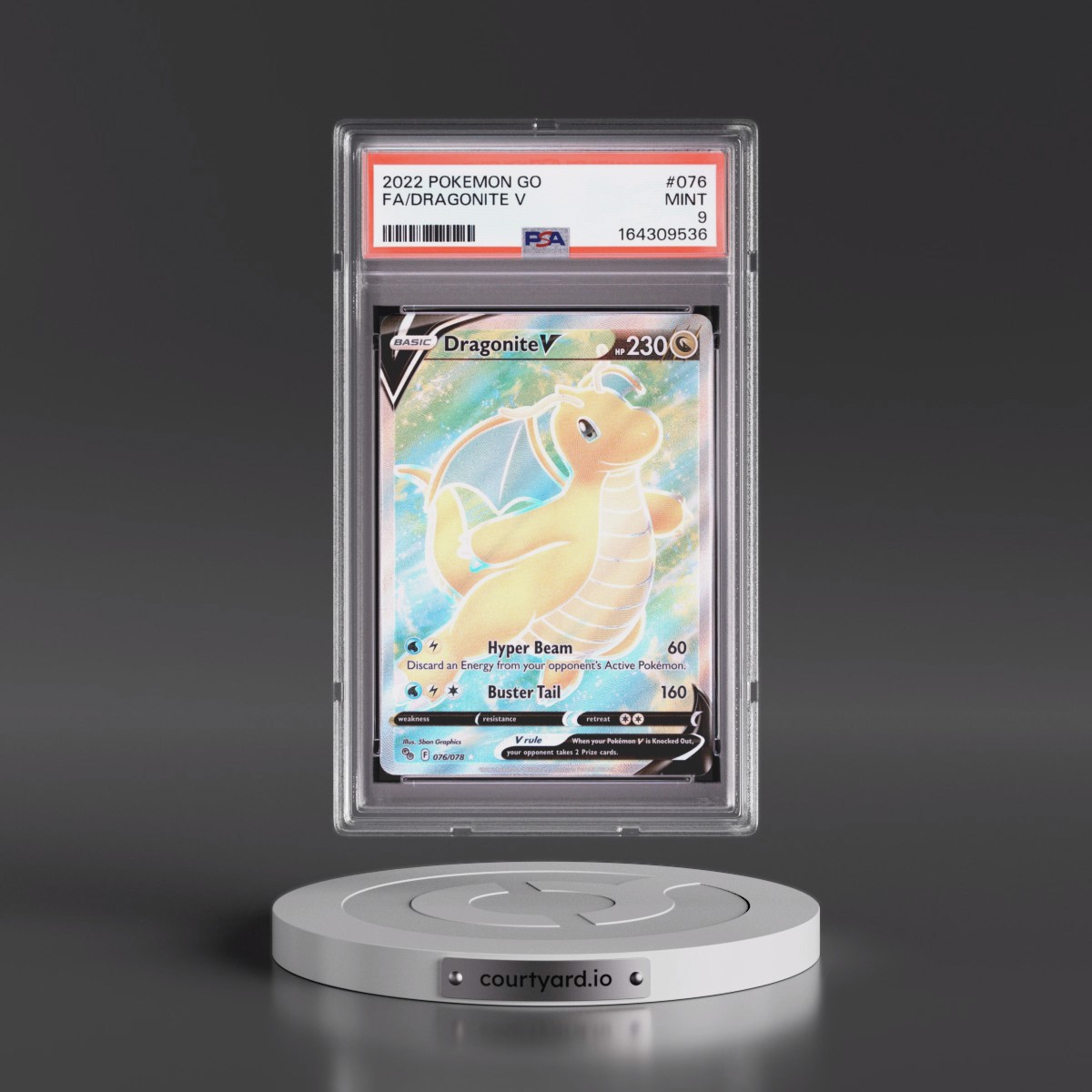 2022 Pokémon Go #076 Dragonite V - Holo Full Art (PSA 9 MINT)